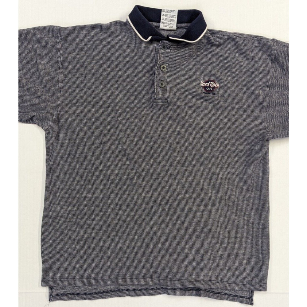 Vintage Hard Rock Cafe Men Size L Gray Textured Embroidered HOUSTON TEXAS Polo